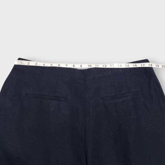 Loft Linen Blend Button Front Wide Leg Crop Pants High Rise Navy Blue Large - Picture 9 of 12